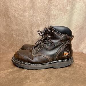 Timberland Pro Ankle Lace Up Boot Soft Toe Dark Brown Lug Sole Tread Distressed